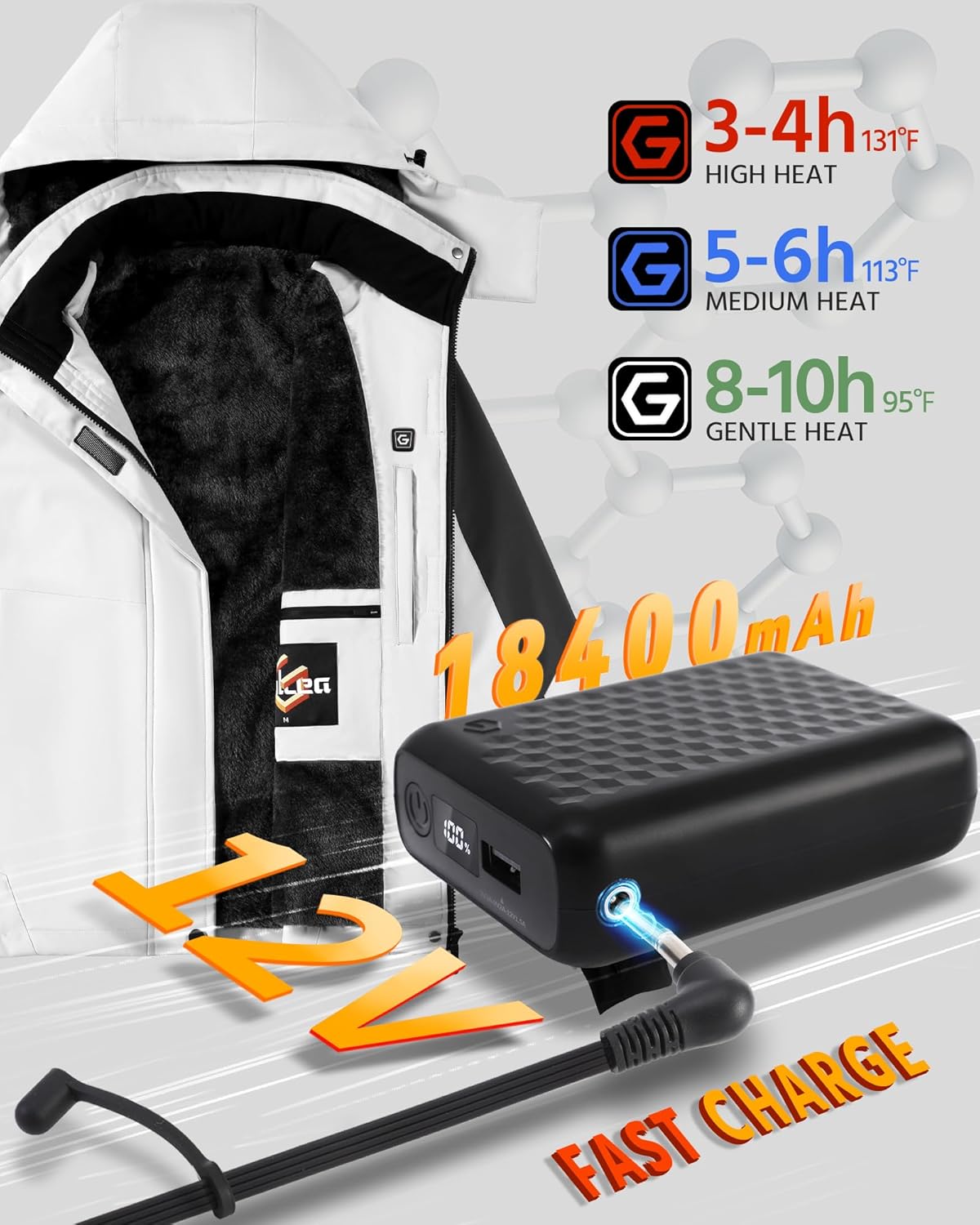 Wulcea Graphene Heated Jacket For Women 12V 18400mAh Fast Charge With Large Capacity - Image 3