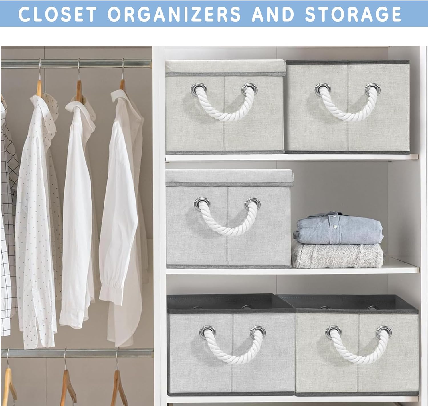 Extra Large Fabric Storage Bins for Shelves with Handles 3 Pack | Storage Baskets for Shelves and Closet Organizers | Folding Rectangle Storage Bins for Cloth and Magazine,Beige,16.5Wx12.5Dx10H