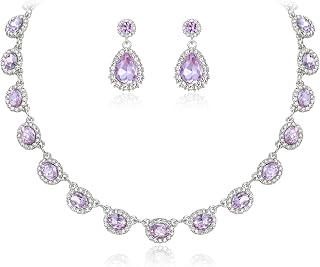 Crysdue Bridal Wedding Jewelry for Women Oval Teardrop Rhinestone Crystal Collar Necklace Pierced Dangle Earrings Set for Prom Party