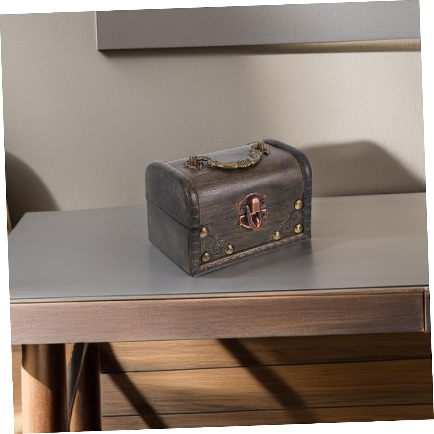 GALPADA Wooden Keepsake Box Lock Craft Storage Chest Vintage Jewelry Box for Trinkets Decorative Container