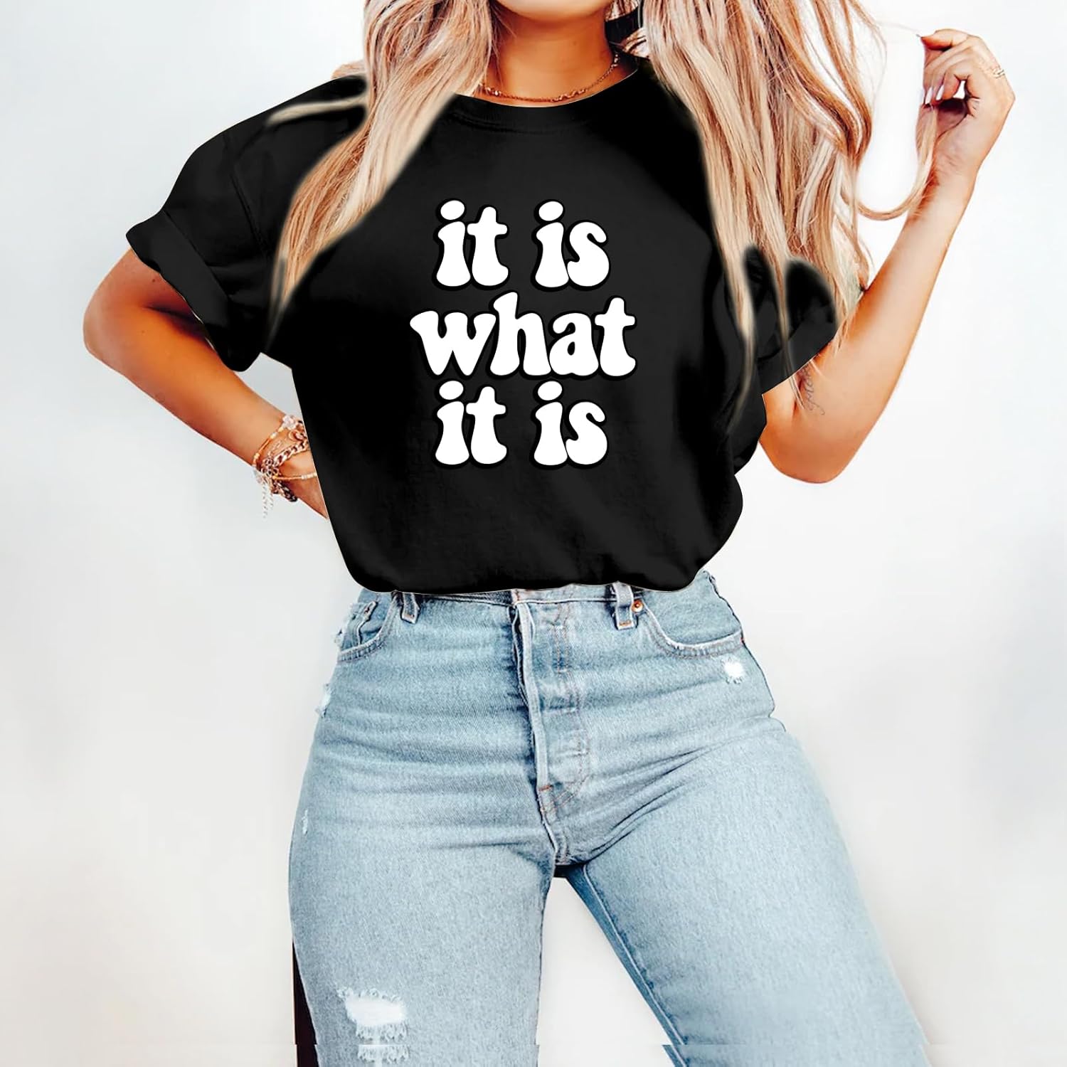 Funny Shirts for Women Graphic Tee It is What It is Shirt Humorous Letter Print Tshirt Casual Cotton Tops - Image 4