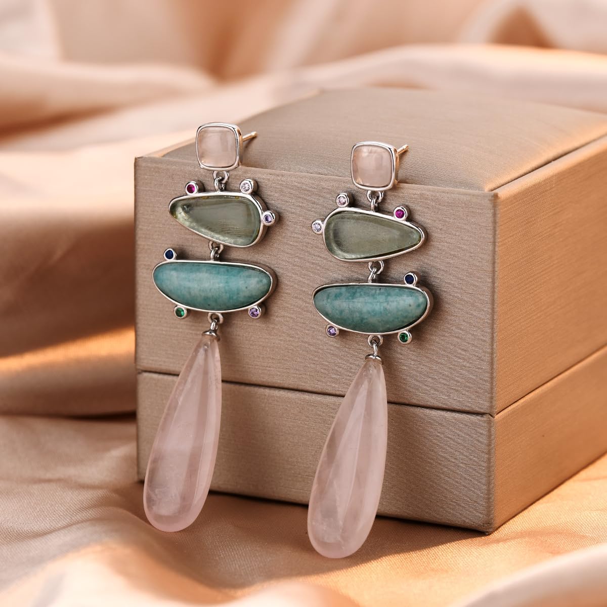 Yomisa Boho Dangle Earrings for Women Gold Silver,Statement Earrings Amethyst Jade Pearl Drop Dangle Earrings for Women Trendy Jewelry Gifts,Lightweight Western Handmade Natural Stones Drop Earrings