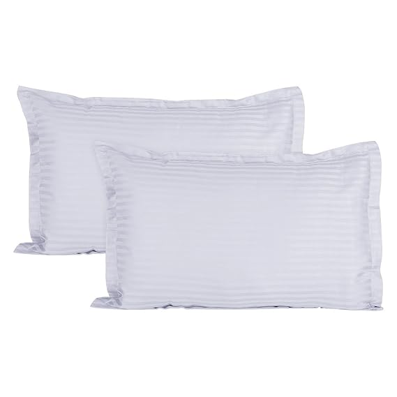 Trance Home Linen Cotton Satin Stripe Pillow Covers 400 TC(28x 18 Inch, White, Pack Of 2)