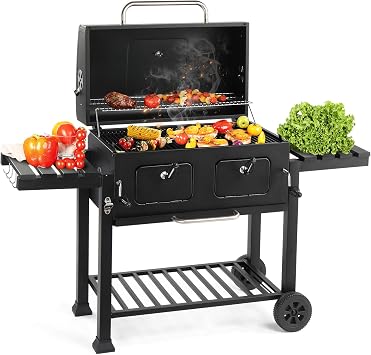 31.5 Inch Large Charcoal Grills with Foldable Side Table, Outdoor Barbecue Grill with 955 Sq. In. Cooking Area, BBQ Grill Charcoal with Thermometer for Backyard Patio Picnic Grilling, Black