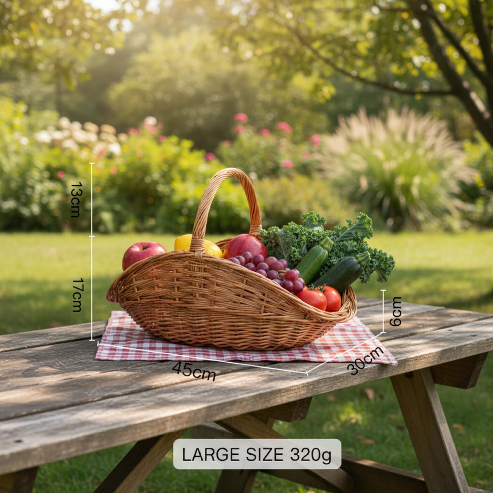 Panier de récolte, Panier de Jardin tissé à la Main avec poignée, Grands paniers Pique-Nique tissés pour la décoration du Jardin et la Ferme et l'organisation la Maison