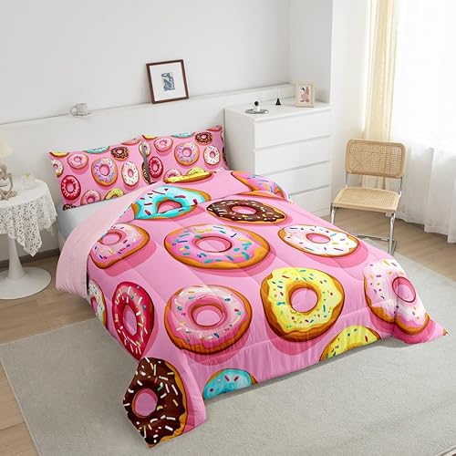 Miniatura 4 de Erosebridal Edredón de cama de alimentos, edredón de plumón de donas coloridas, tamaño individual para niños y niñas, juego de edredón de diseño de