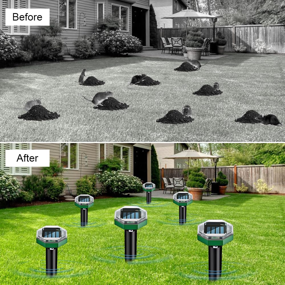 Repellente Solare per Talpe, 6 pezzi Dissuasori per Talpes, Dissuasore per Talpes, Scaccia Talpe Ultrasuoni Solare, Ultrasuoni per Topi da Esterno per Prato All'aperto, Giardino