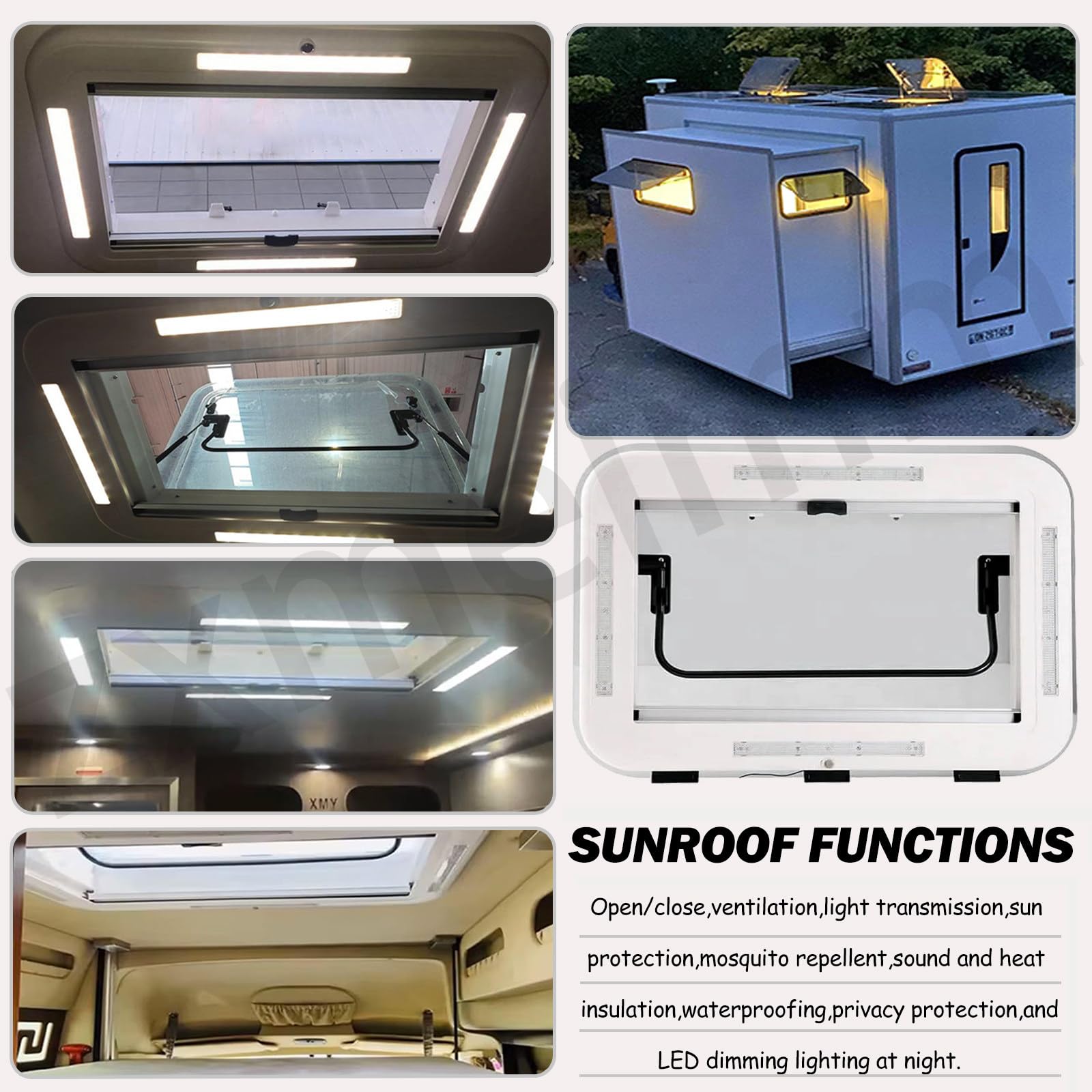 Escotilla de Techo para RV de aleación de Aluminio con Cubierta acrílica Anti-UV — Claraboya de ventilación LED para autocaravanas, Campers, caravanas y vehículos modificados 96 * 65cm