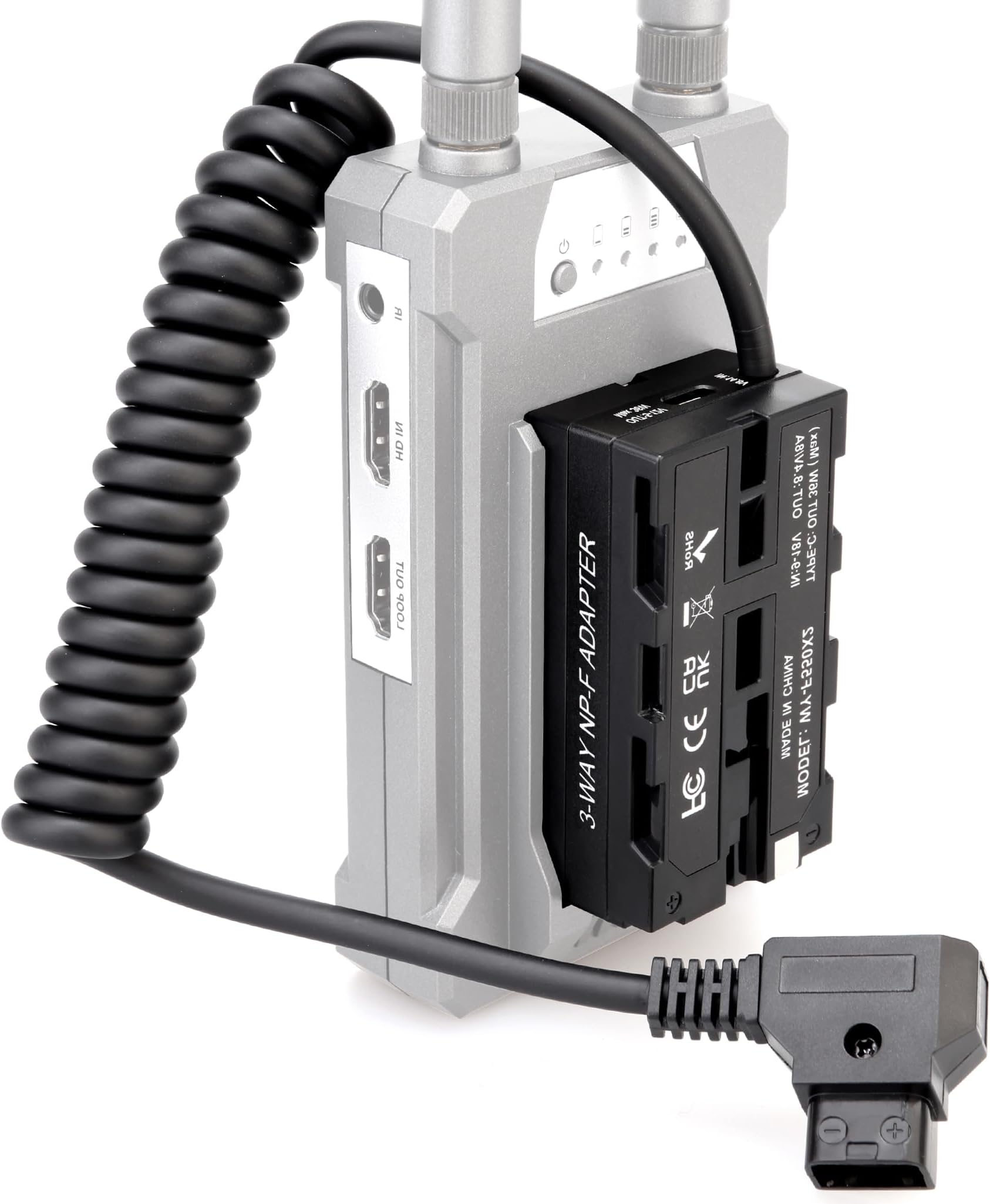 D-Tap Ptap to Double-Sided NP-F550/970/570/770 Dummy Battery Power Adapter for Synchronous Fixed and Power Supply for Monitor and Wireless Video Transmission.