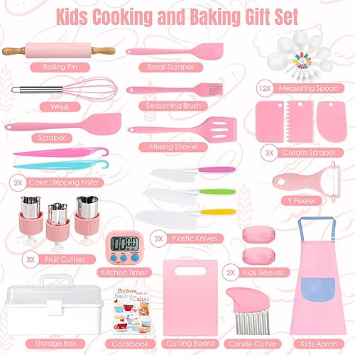 Miniatura 2 de Juego de 37 piezas de cocina para niños, juego de regalo para cocinar y hornear con estuche de almacenamiento, temporizador, cuchillos seguros para