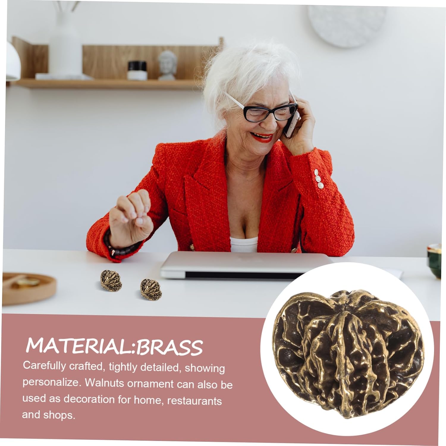 2pcs Brass Exercise Hand Balls Antique Walnut Design for Hand Strengthening for Seniors Fitness Enthusiasts Home Decor Tea Pet Ornaments