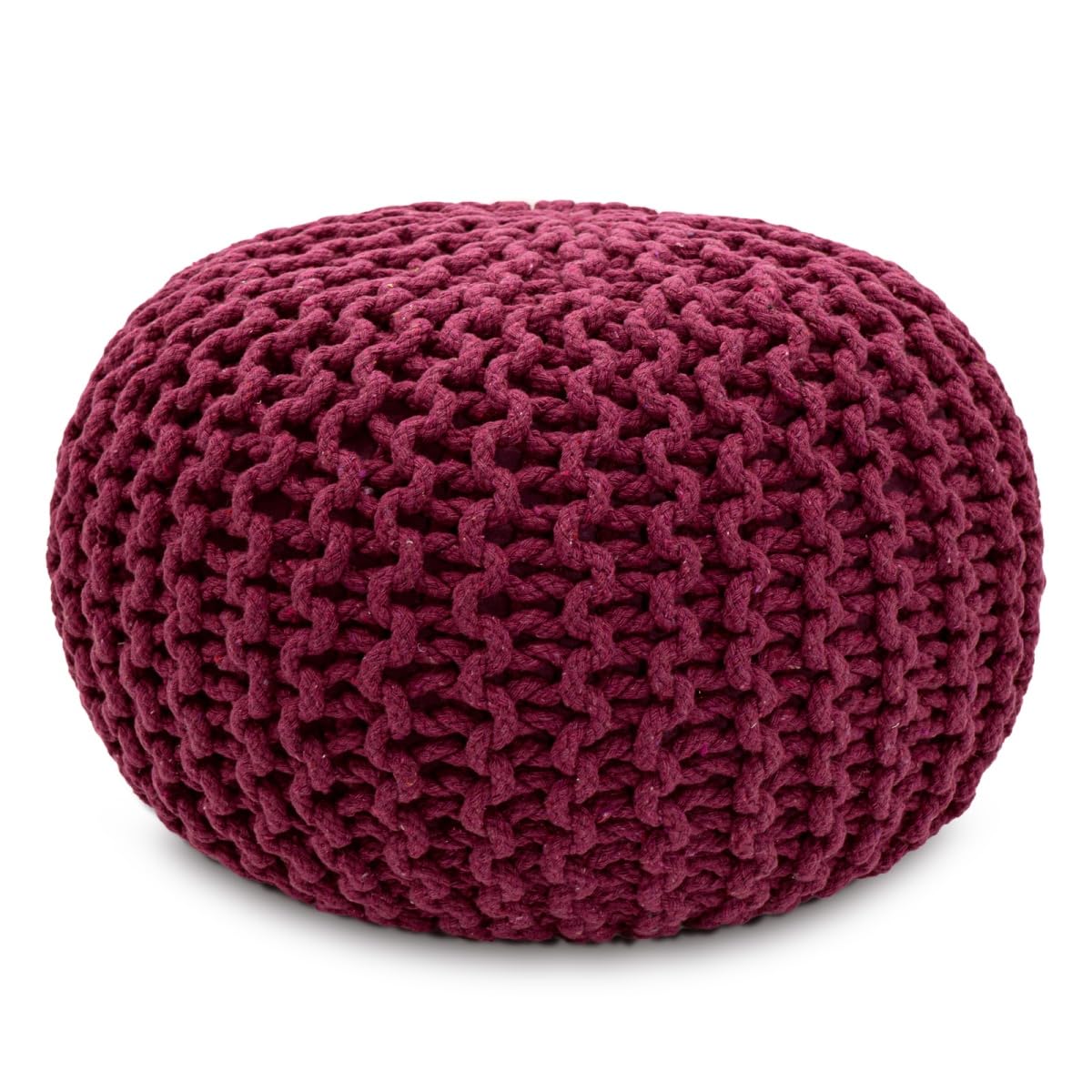 Sitzpouf Strickhocker Pouf Ø45 H30cm Bodenkissen Indoor Baumwolle nachhaltig recycelt Farbe Bordeaux