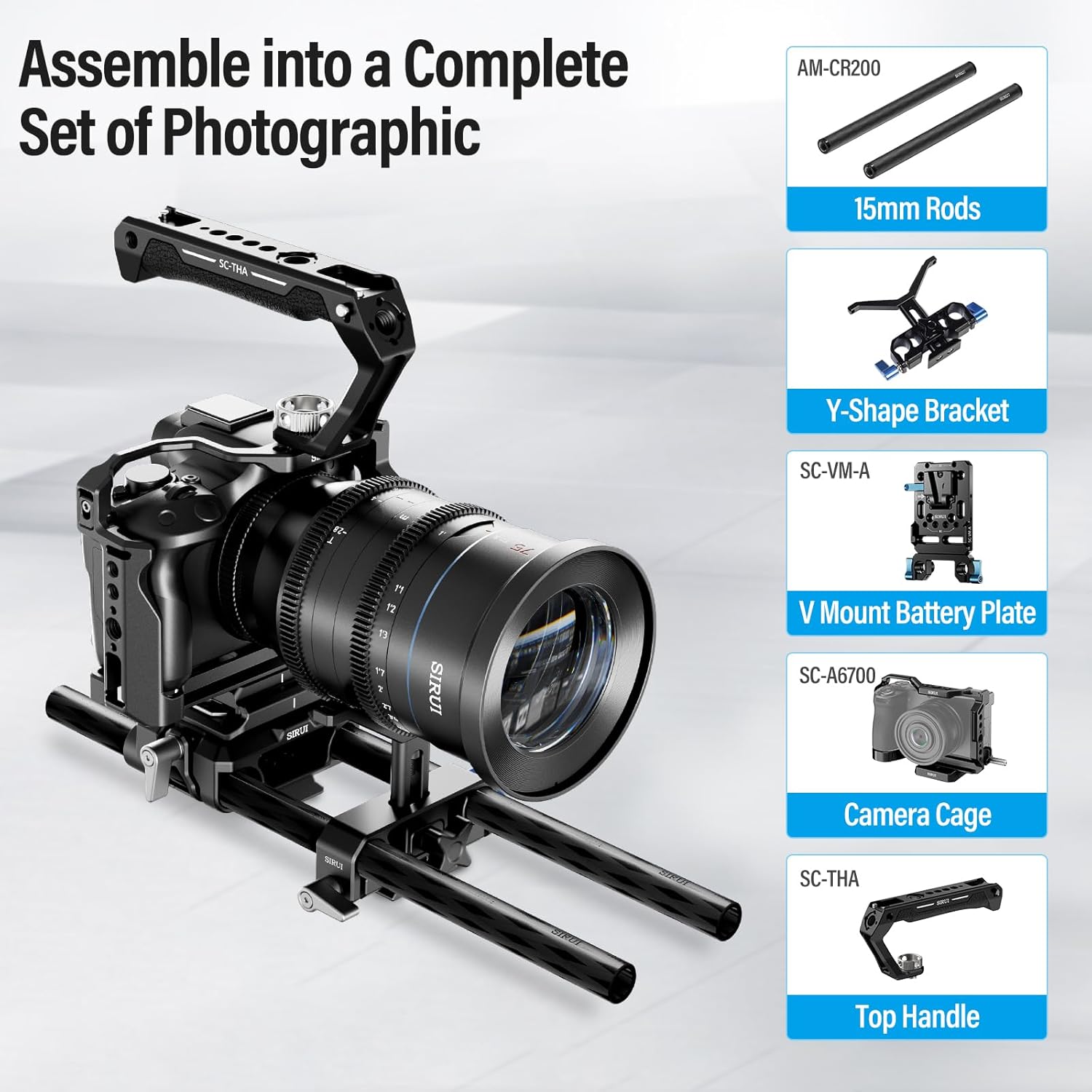 Sirui 15mm Rail Support System with Quick Release Plate, Camera Baseplate with Dual 15mm Rod Clamps for Tripod, Shoulder Rig, Follow Focus, AM-QA-LR - Image 7