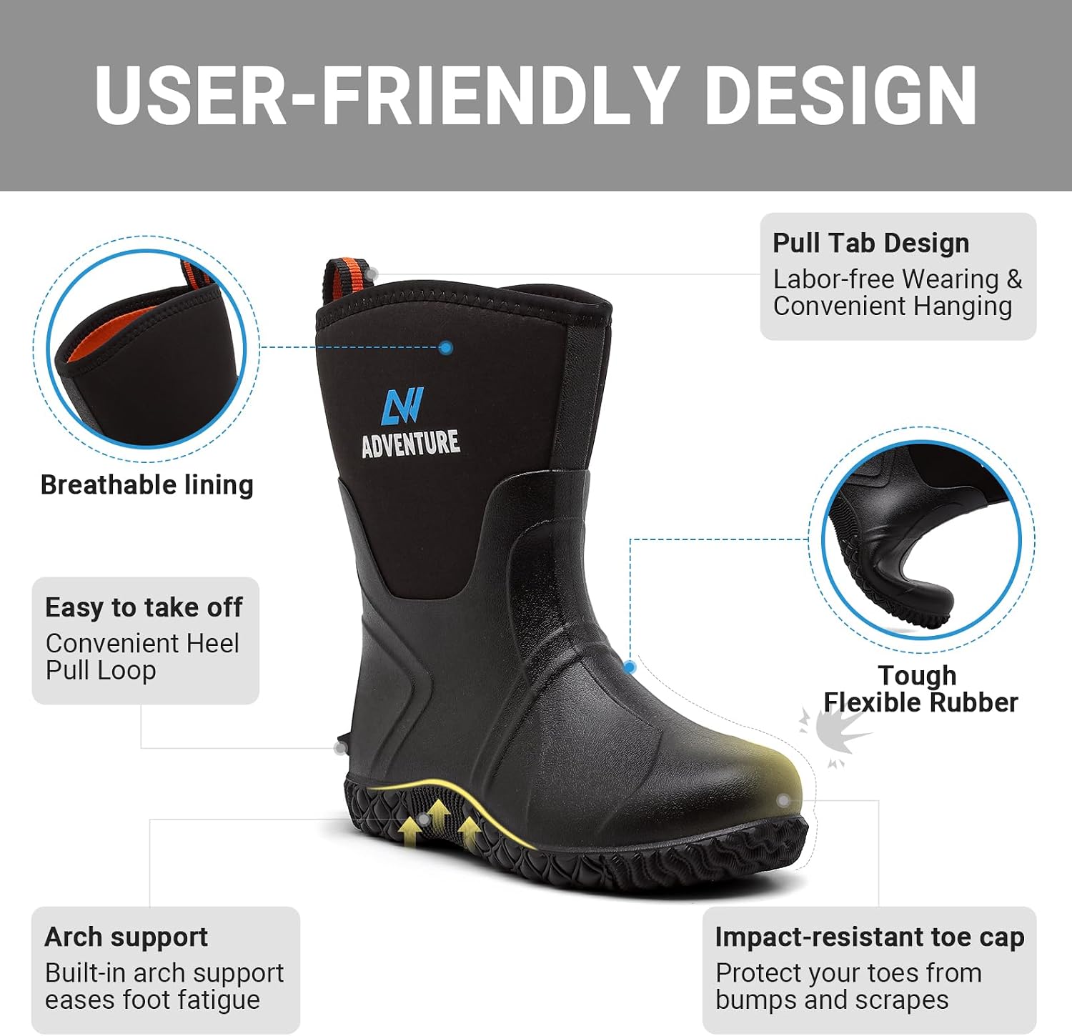Women’s Rain Boots Waterproof Rubber Boots Garden Mid Calf Work Mud Boots