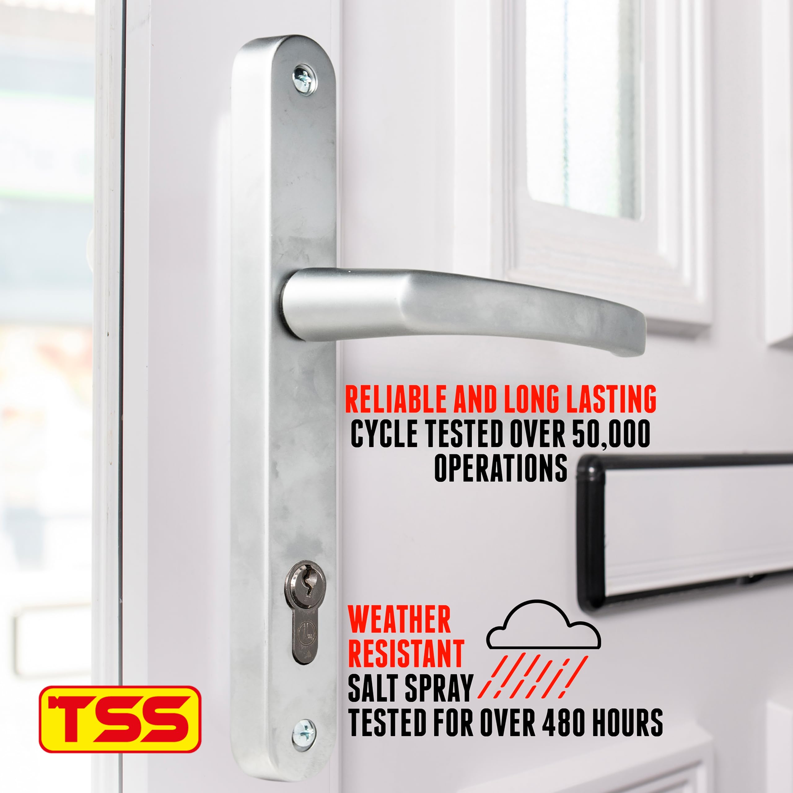 TSS UPVC Door Handle Lever Set - 92 PZ Centers, 215 Screw to Screw - 245 x 32 Backplate - Silver Replacement - Image 3