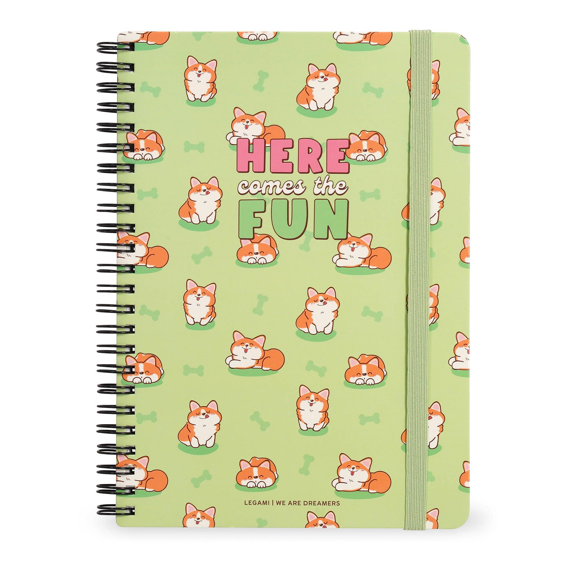 Legami - Spiral Notebook, Ruled 7 mm, Corgi, A4 Format, Maxi in FSC Certified Paper, Contains 1 Sheet of Stickers, 160 Pages, Elastic Closure, 21 x 29 cm