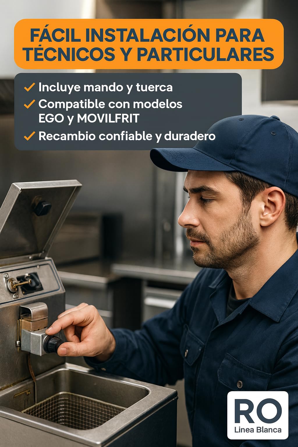 RO Linea Blanca Termostato de Seguridad para Freidora 240°C con Rearme 16A 240V Capilar 1000mm Bulbo 5x74mm Compatible con EGO Freidoras MOVILFRIT Repuesto Cocina Industrial Hostelería Profesional