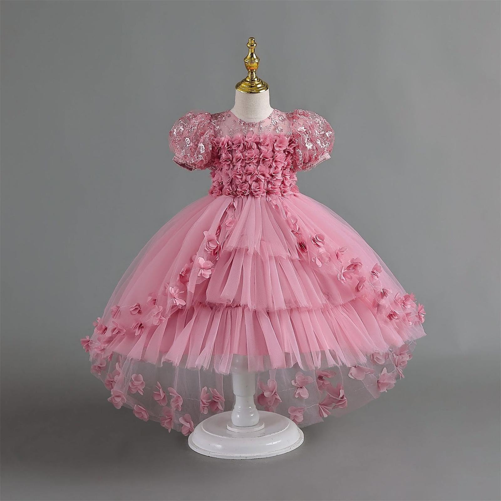 Generisch Vestido de encaje pétalo de flores para niños vestido de princesa vestido de tren para niñas pequeñas vestido de niños
