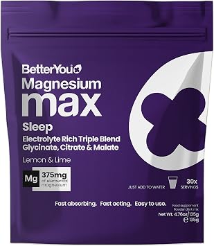 BetterYou Magnesium Max 3 in 1 Nighttime Drink Powder - Glycinate, Citrate, and Malate Blend - Vegan - Lemon and Lime - 4.76 oz