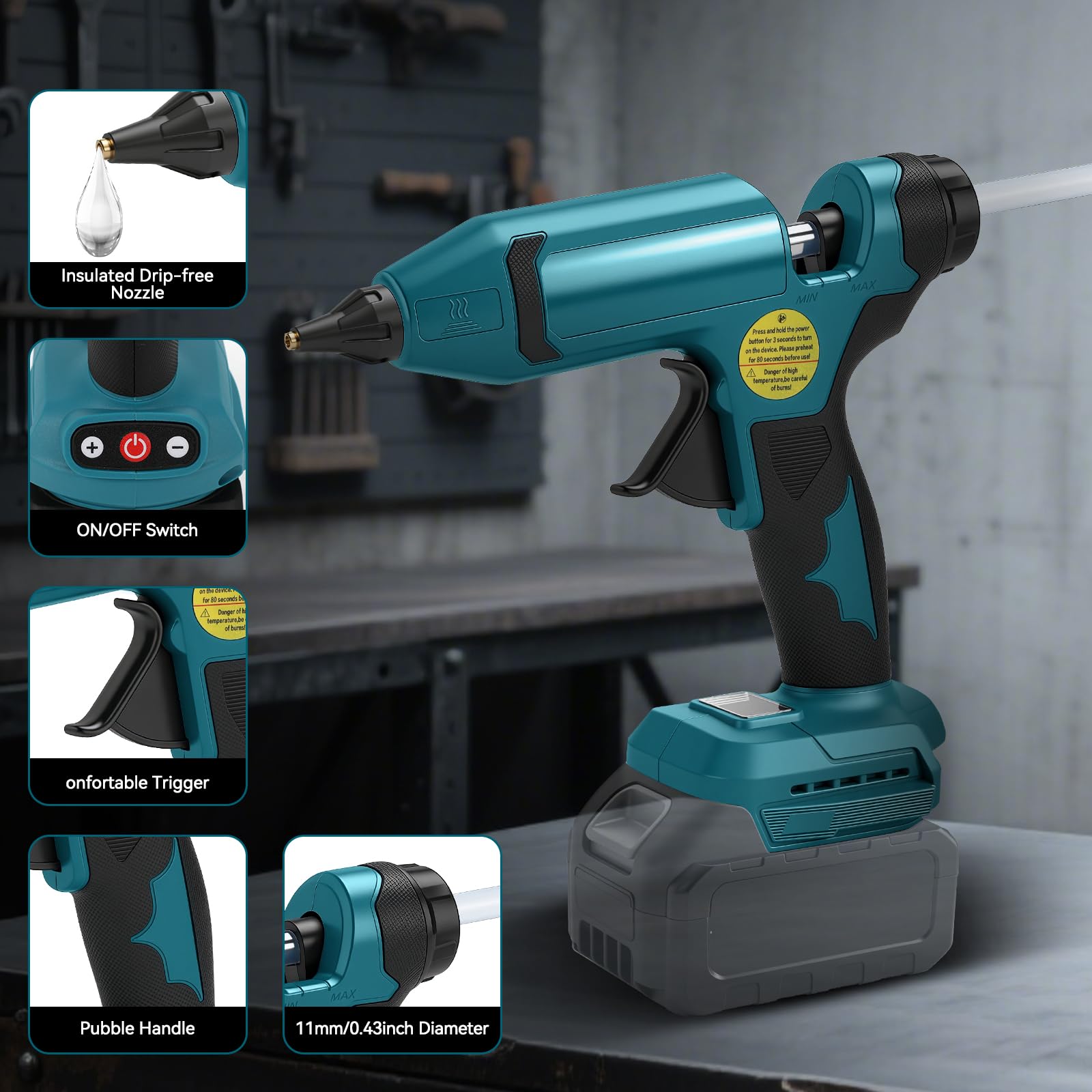 Pistola de Pegamento Caliente Inalámbrica para Makita 18V (sin Batería) | 100W, Máx. 200℃, Precalentamiento Rápido, Pantalla de Temperatura y Batería, para Manualidades y Reparaciones