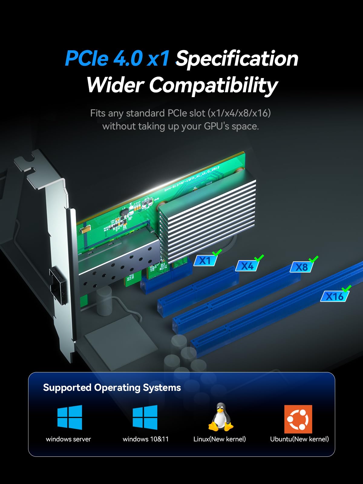 Xike SKN-8127AF-X1 Scheda di rete SFP+, velocità di trasferimento 1G/10G, PCIe 4.0 x1, chip Realtek RTL8127, per PC desktop e server