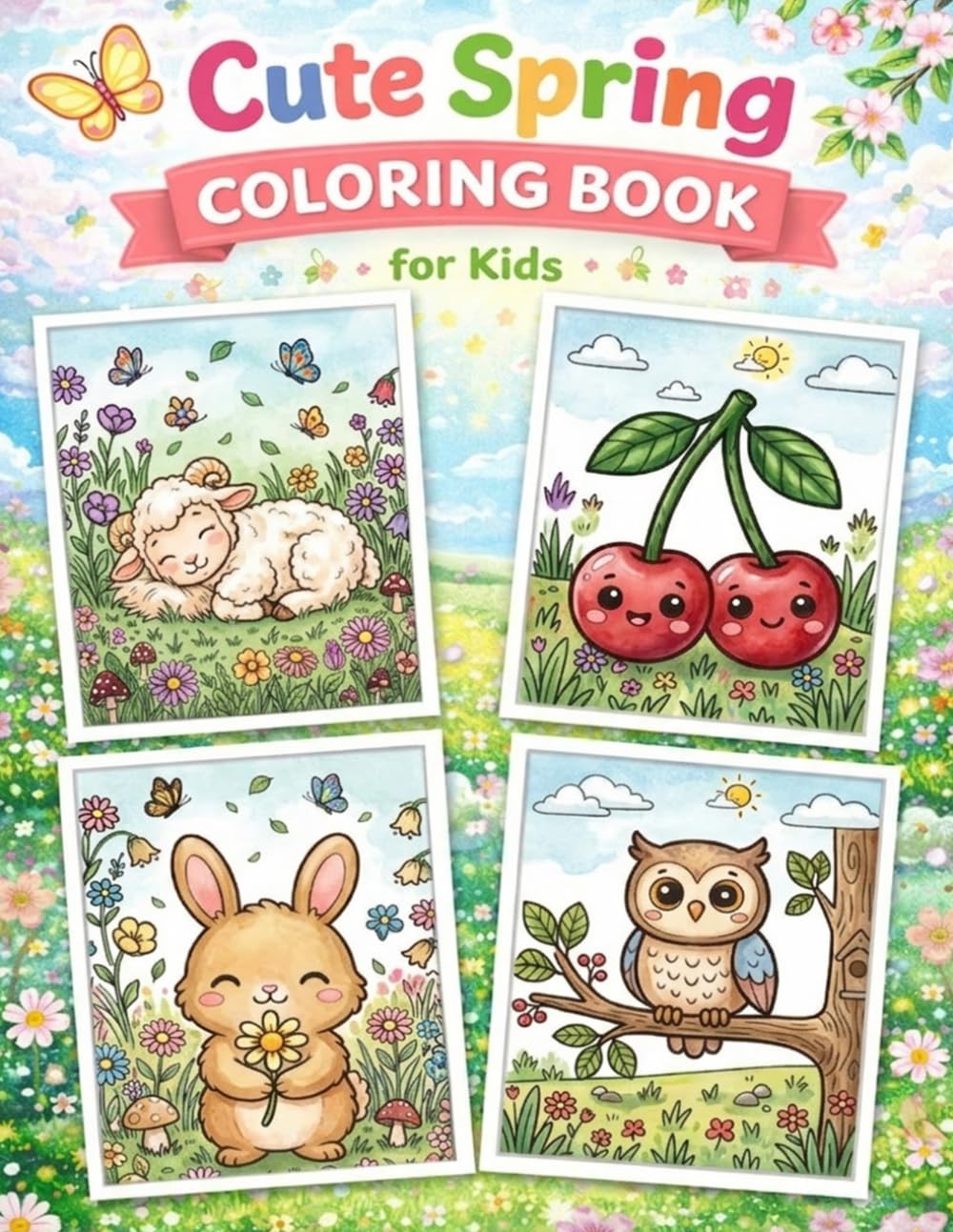 Cute Spring Coloring Book for Kids: Fun and Relaxing Activity Pages with Adorable Animals, Nature Scenes and Simple Designs for Little Artists