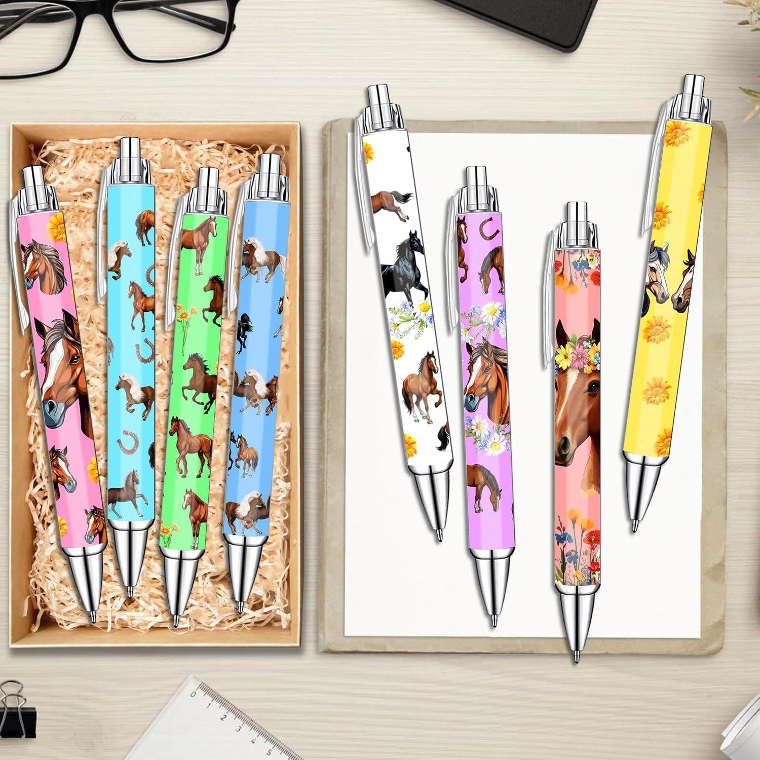 Horse Theme Ballpoint Pens Set – Aesthetic Horse Design Pens for Office, Journaling, and Stationery Lovers – Smooth Writing Pens for Daily Use, Notes, or Gifts – Stylish Animal Inspired Design, 8 Pack image 3