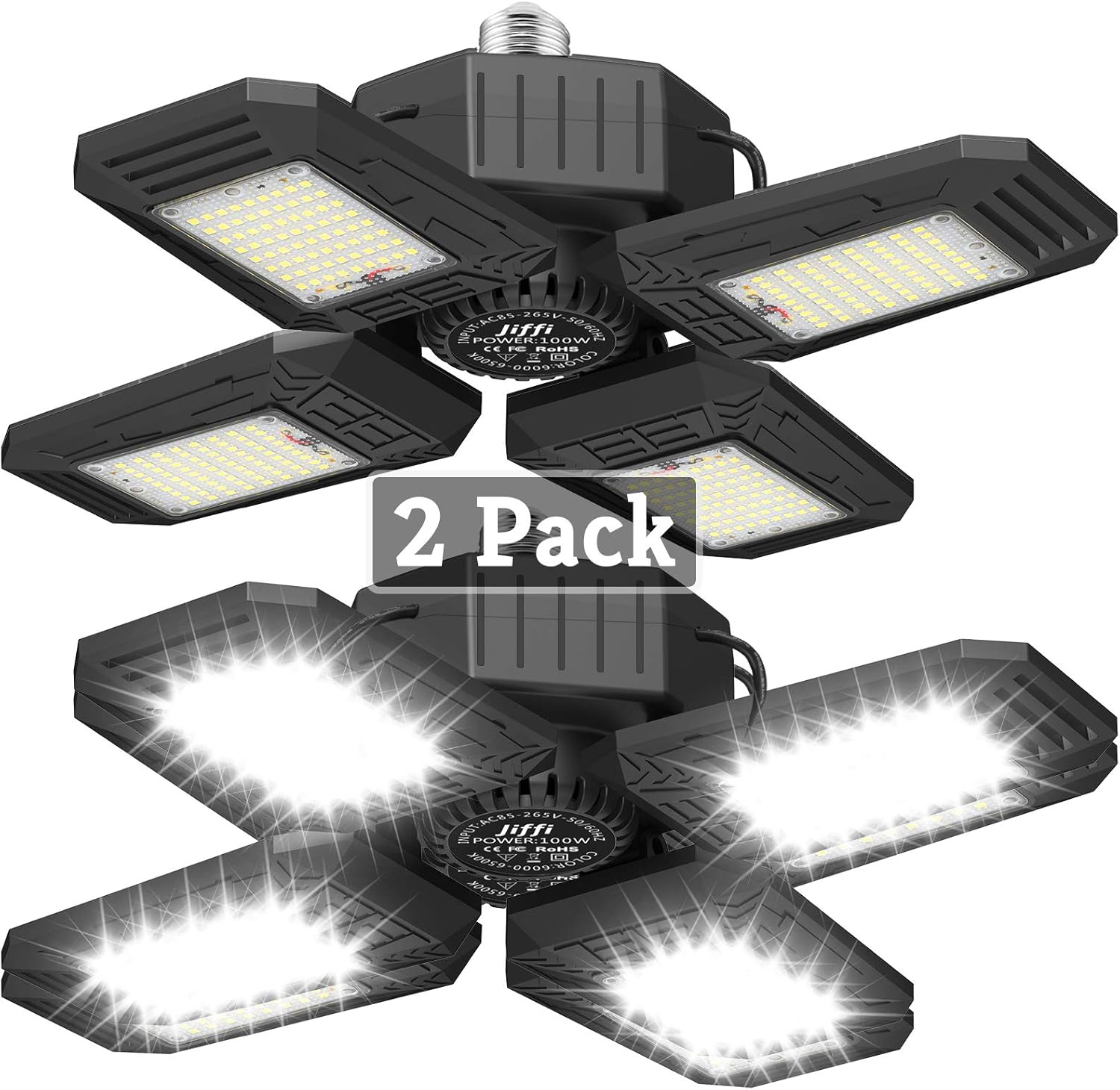 Blасk Frіdау - 60% оƒƒ 2 Pack LED Garage Lights, 100W Super Bright Ceiling Lights with 4 Adjustable Panels, 10000LM E26/E27 Workshop Lighting, Daylight Perfect for Barn Basement Warehouse Residential, High Bay Light
