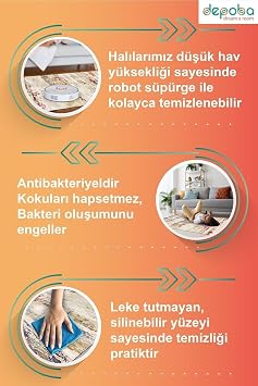 Nera Kilim Desen Şönil Kaymaz Doğal Pamuk Tabanlı Yıkanabilir Antibakteriyel Çevre Dostu Salon Halısı 100x150