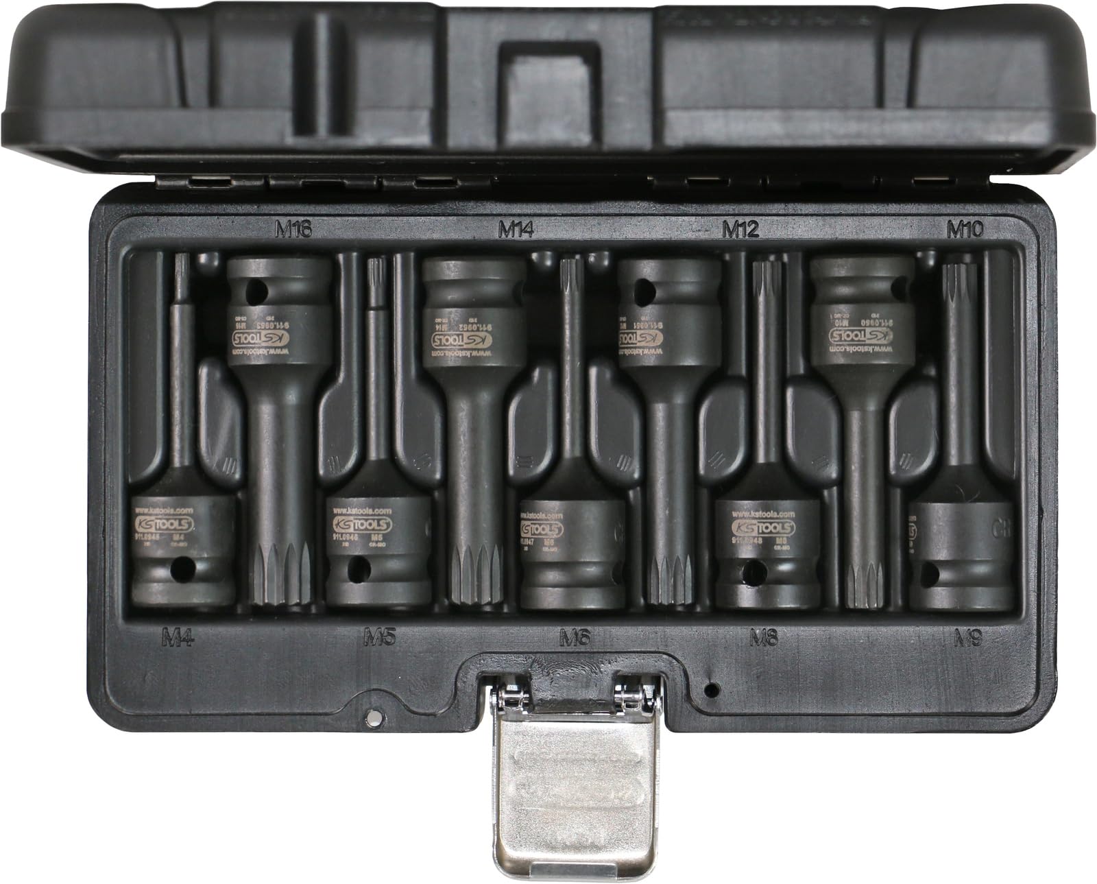KS Tools 911.0944 Serie di Bussole per Avvitatori ad Impulsi per Viti XZN, 9 Pezzi, M4-M16, 1/2"