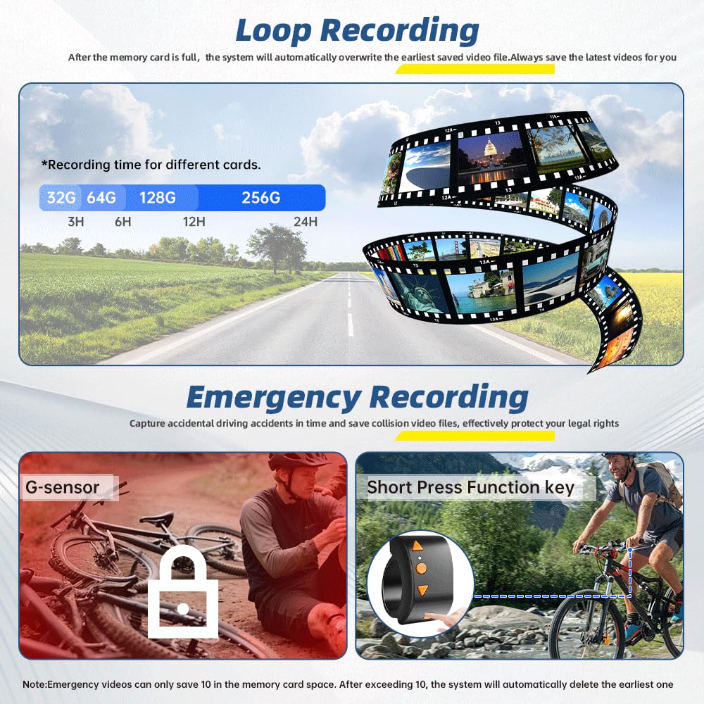 VSYSTO Espejo para bicicleta, cámara de visión trasera para bicicleta con monitor HD de 4,5 pulgadas, cámara wifi, visión nocturna, registro de kilometraje, velocidad, calorías, para bicicleta de