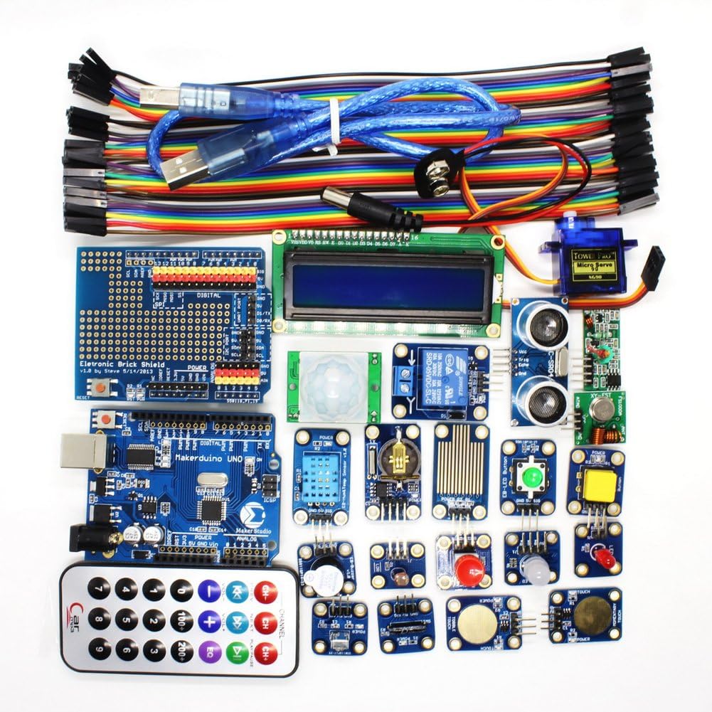 Makerduino Electronic Bricks Advanced Kit for Compatible Arduino Makerduino UNO R3 with Remote and Sensors