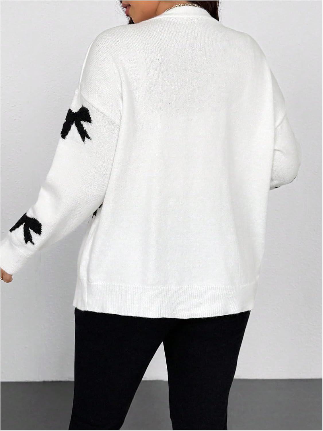 SOLY HUX Women's Plus Size Bow Print Cardigan Sweater Button Down V Neck Long Sleeve Knit Cardigans Outerwear - Image 2