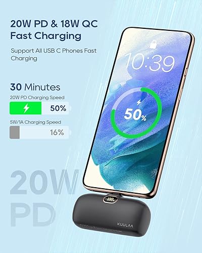 Miniatura 2 de Kuulaa Cargador portátil USB C de 5000 mAh, mini cargador de teléfono portátil de 20 W PD de carga rápida compatible con iPhone 1515 Plus15 Pro15