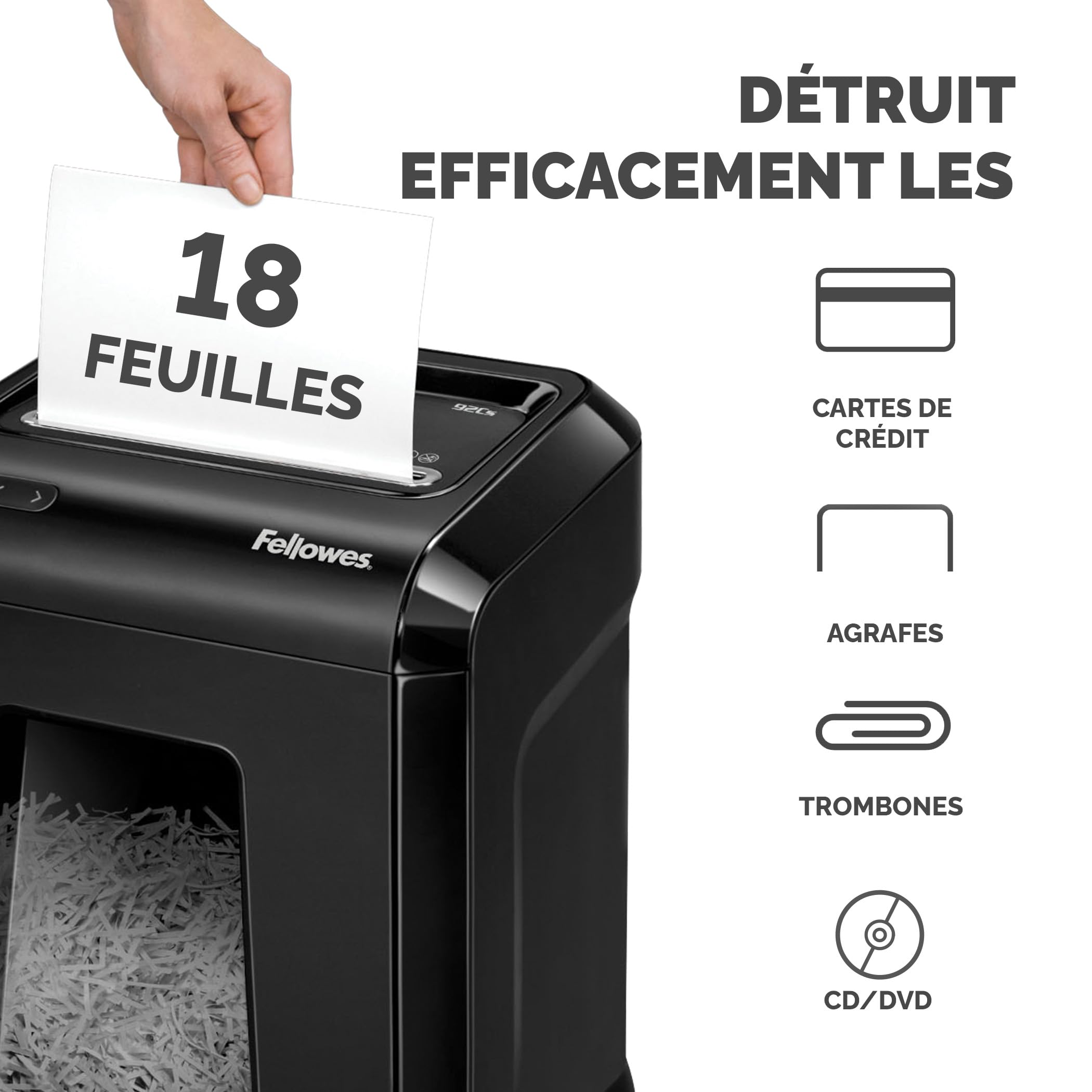 Fellowes Destructeur de documents 92Cs Coupe Croisée 18 feuilles