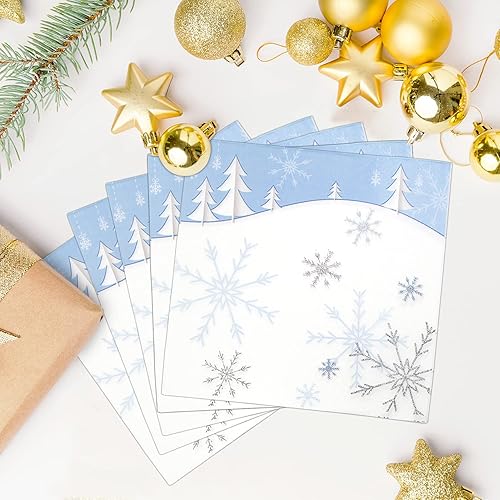 Miniatura 3 de Servilletas de Copo de Nieve, Servilletas Desechables de Papel para Almuerzo Navideño Decoraciones de Fiesta Temática de Nieve Azul, Servilleta de
