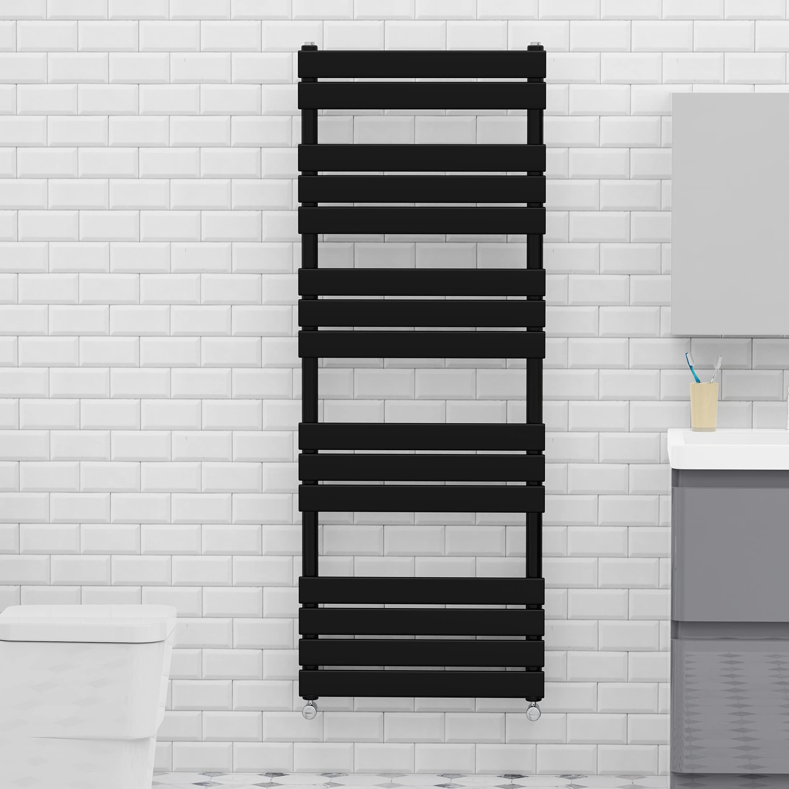 Warmehaus Black 1600x600mm Flat Panel Heated Towel Rail 68mm