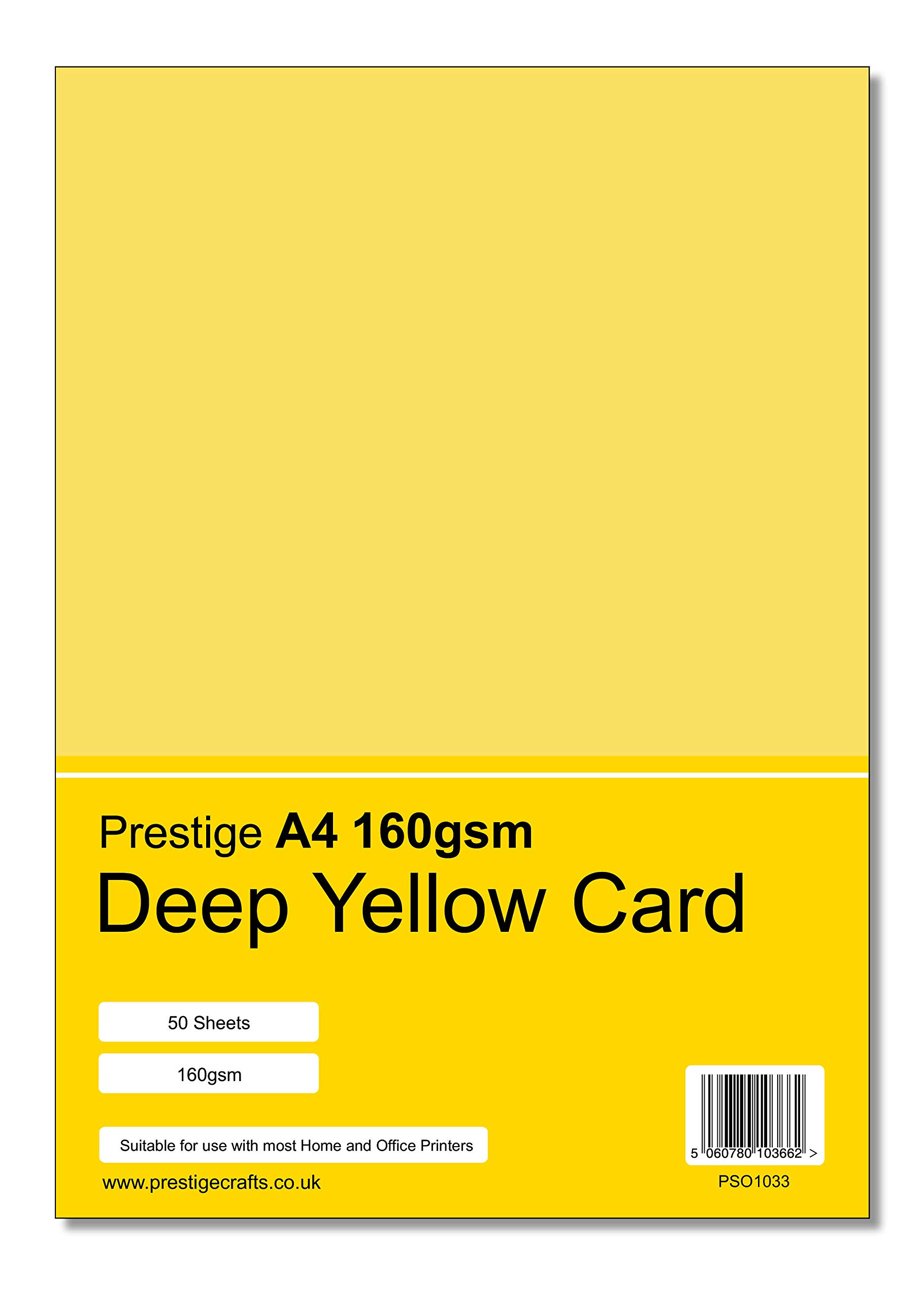 Prestige A4 160gsm Coloured Card Printing Inkjet Laser Craft Card - 50 Sheets per Pack - 20 Colours (Deep Yellow)