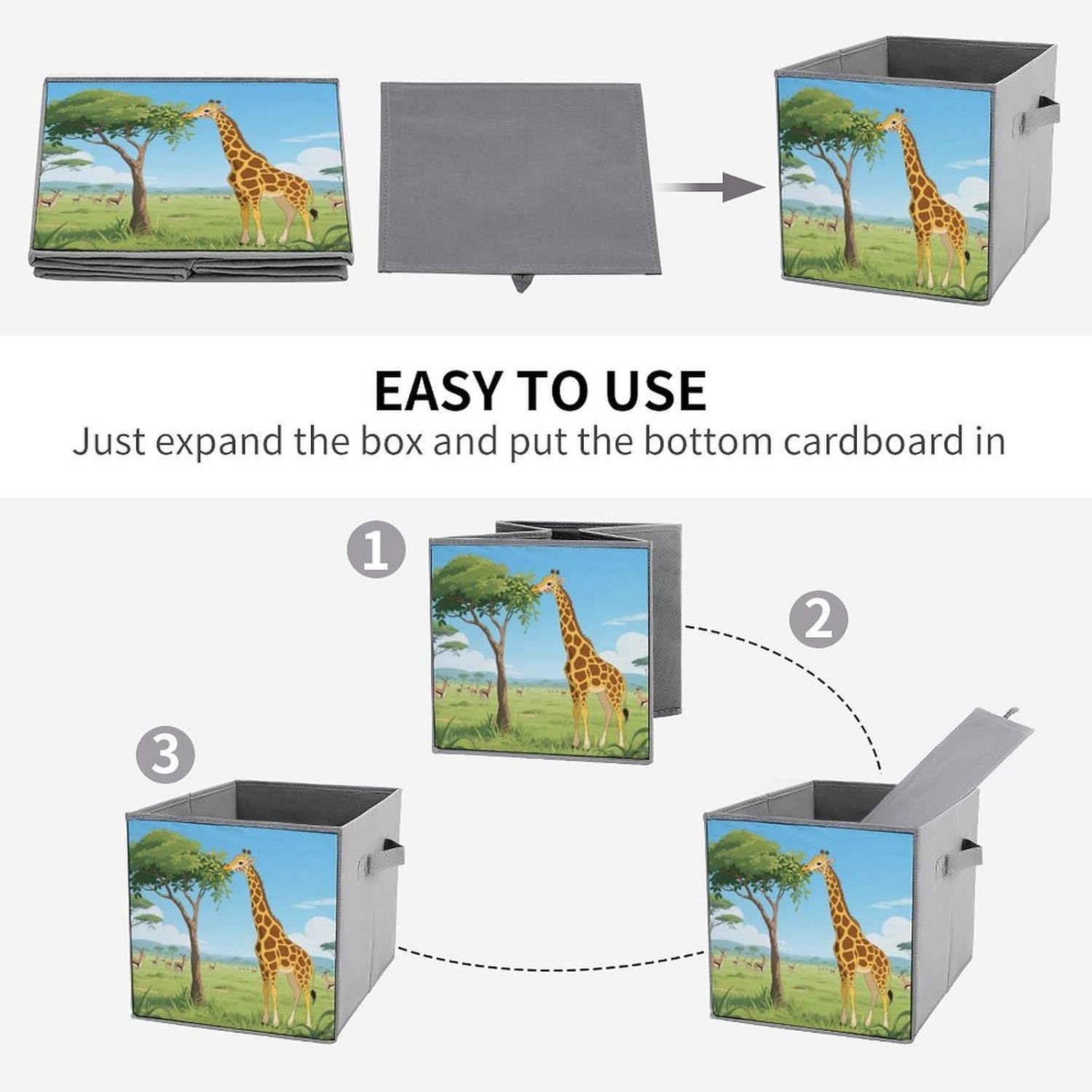 2-piece Oxford Cloth Storage Box Giraffe Eating Leaves Printed Storage Box for Storing Clothes/shoes Multi-purpose Wardrobe And Cabinet Storage