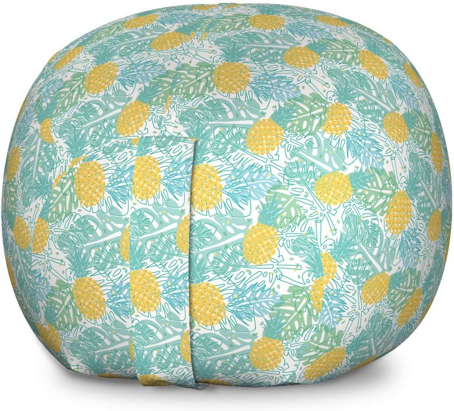 Ambesonne Luau Storage Toy Bag Chair, Summer Season Layout of Repeating Leaves and Pineapples Silhouettes, Stuffed Animal Organizer Washable Bag, Large Size, Yellow Seafoam