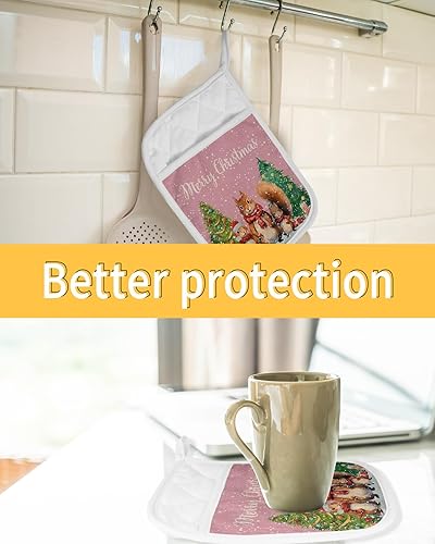 Miniatura 14 de Juego de 3 agarraderas de tela de toalla para cocina, antideslizante y aislante de calor, juego de 3 macetas con bolsillo, guantes gruesos