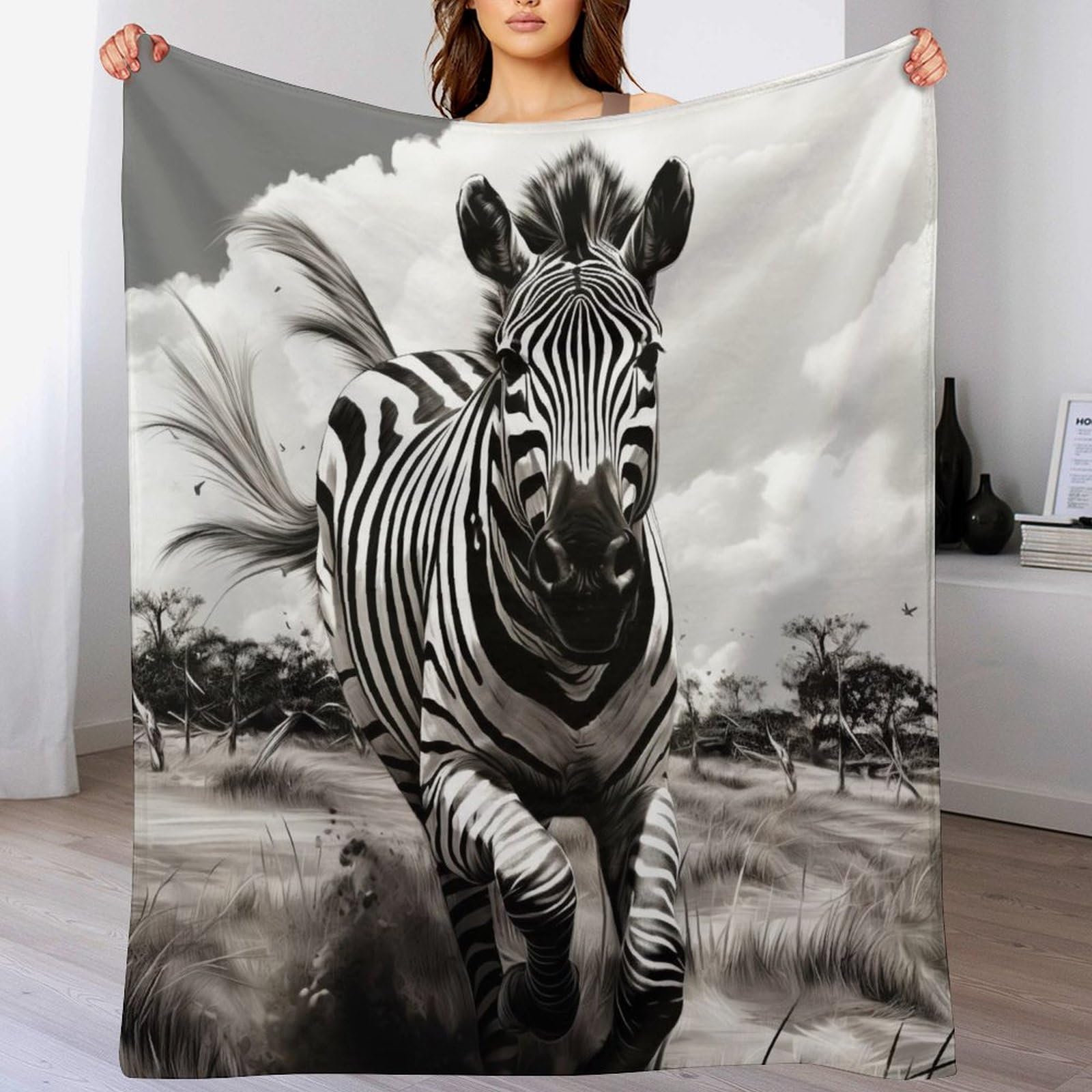 Couverture de canapé chaude zèbre 150x200cm polaire douce