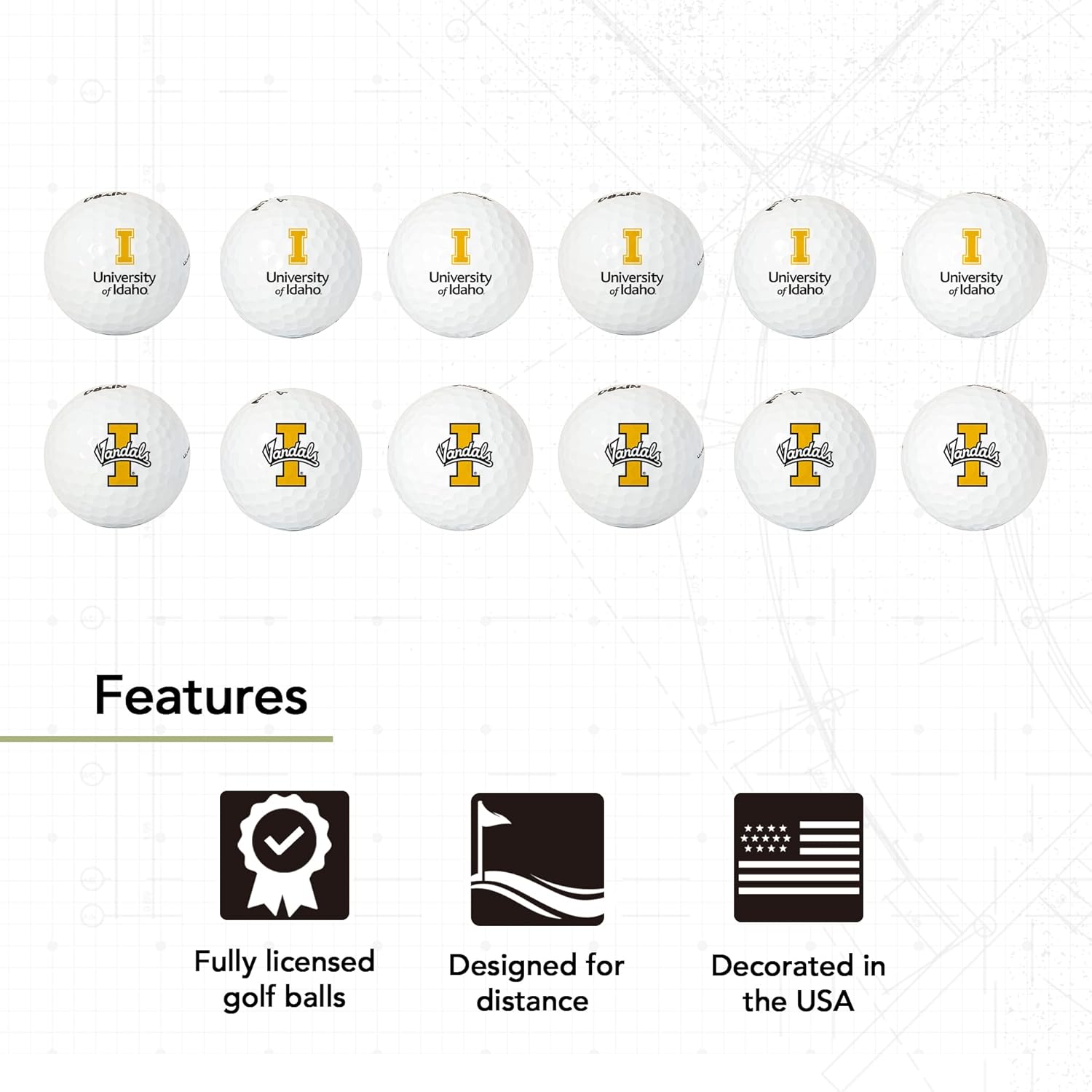 Desert Cactus University of Idaho Golf Balls 12 Pack – UI Vandals Full Color Dozen – Officially Licensed Sport Team Accessory