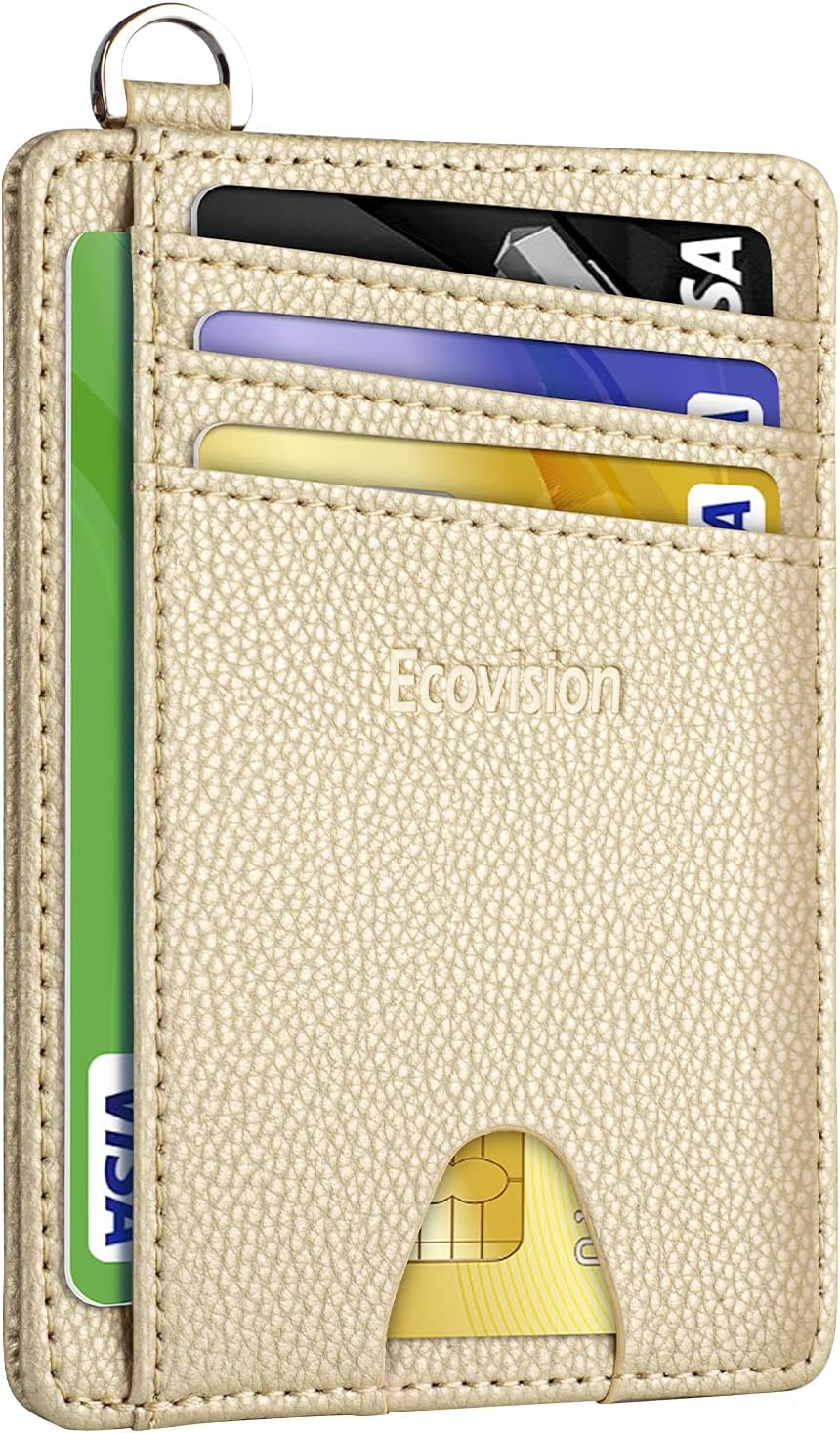Slim Minimalist Front Pocket Wallet, Ecovision RFID Blocking Credit Card Holder Wallet with Detachable D-Shackle for Men Women