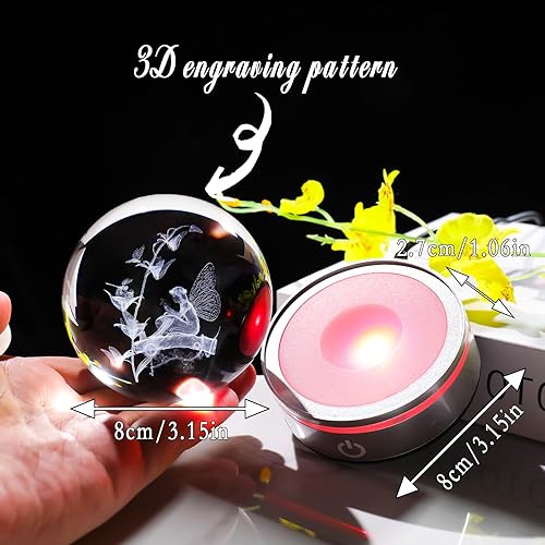Miniatura 2 de Figura de Hada de Cristal 3D de 3.15 pulgadas, Regalos para Mujeres, Esfera de Cristal Coleccionable de Bruja para su Habitación con Base de Luz