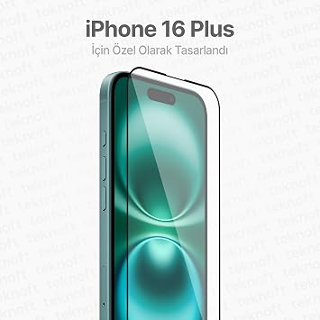 Teknoft iPhone 16 Plus için Kolay Kurulum Kitli Takılırken Camın Altında Kesinlikle Toz Bırakmayan Ekstra Güçlendirilmiş Tam Koruma Sağlayan Pürüzsüz Lazer Kesim Premium Ekran Koruyucu Kırılmaz Cam