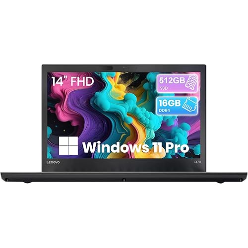 Lenovo ThinkPad T470 Ultrabook 14-inch FHD Business Laptop, Core i5-7300, 16 GB DDR4 RAM, 512 GB SSD, Wi-Fi, HDMI, Windows 11 Pro 64-Bit (Renewed)
