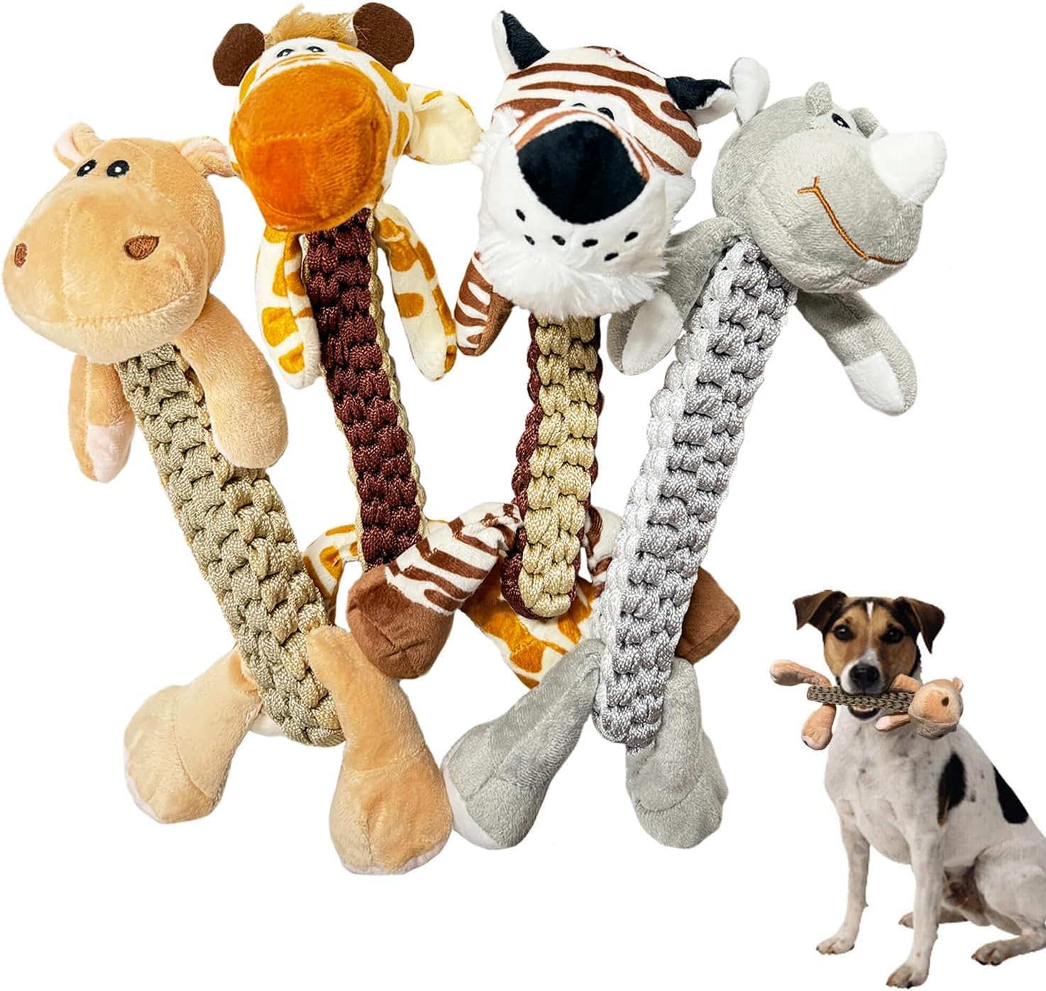 Zoo Pals Seilspielzeug 4er-Set - Für Hunde Aller Größen, Mit Quietscher, Langlebig
