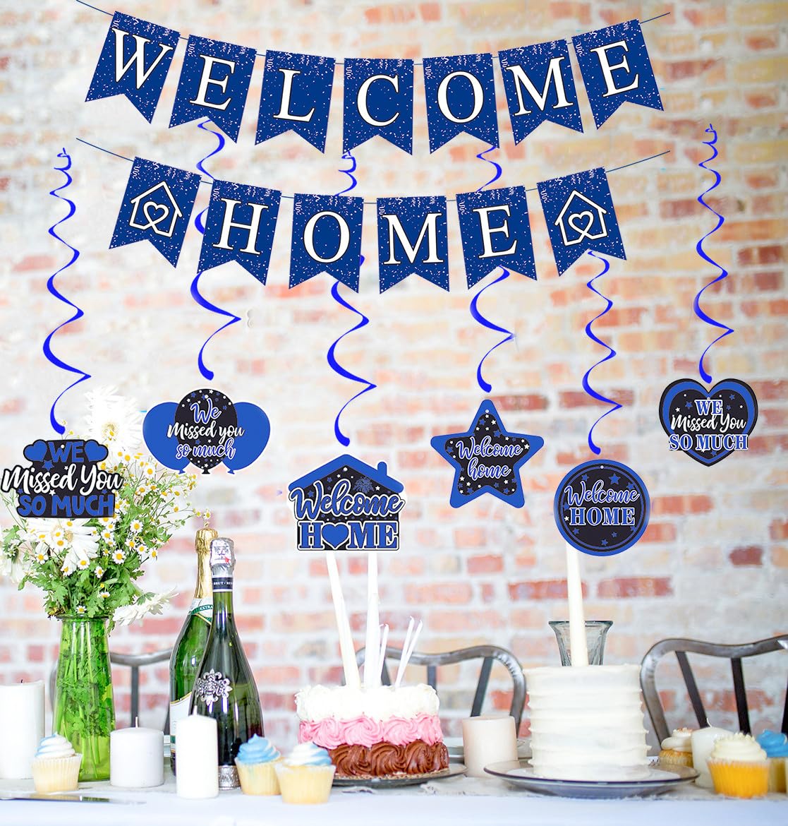 Elicola Welcome Home Decorations Set - Blue Hanging Swirl Supplies for Baby Shower Family Party - 6PCS - Image 4