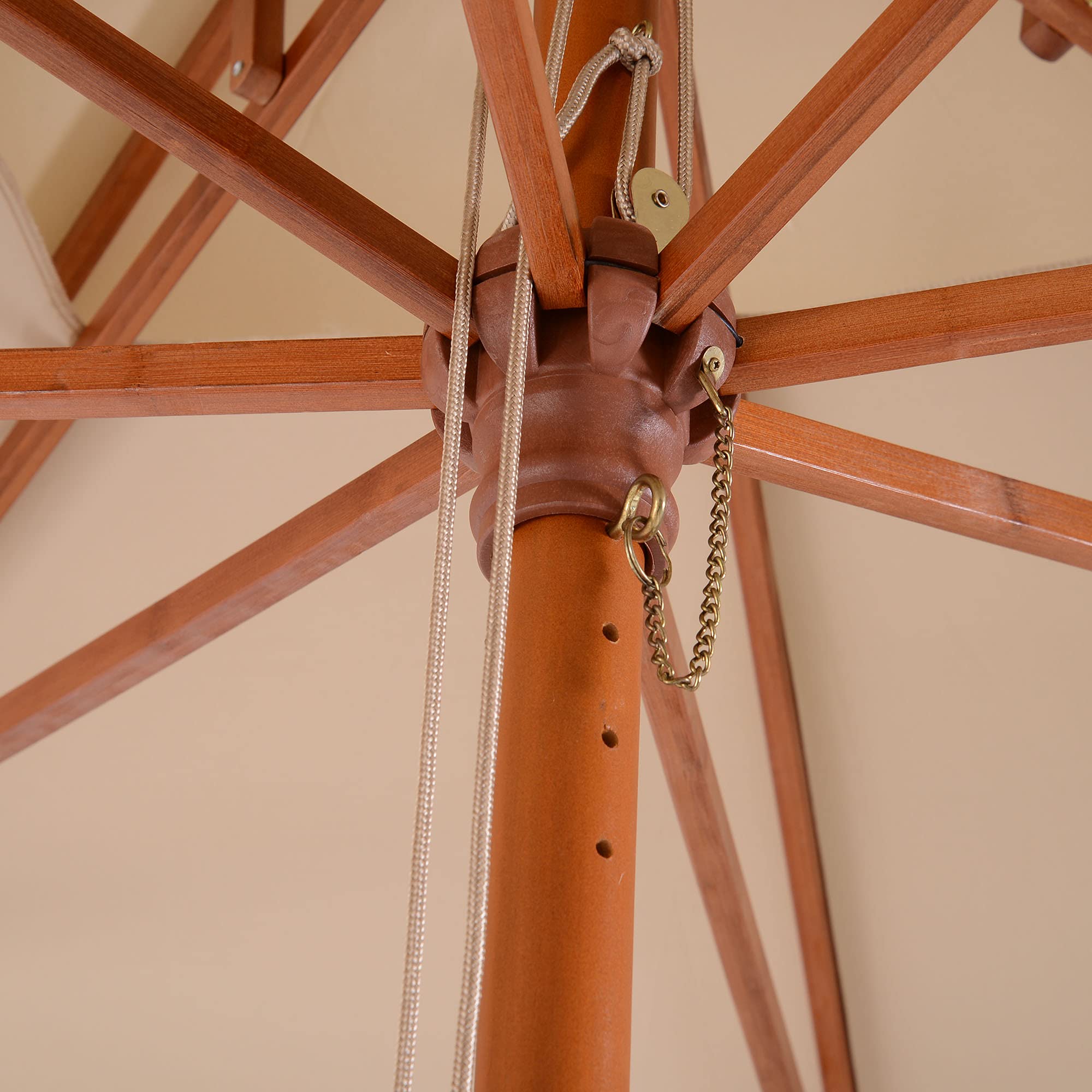Outsunny Ombrellone da Giardino 3x3 m con Sistema a Corda, Parasole a 2 Livelli, Ombrellone da Esterno Quadrato a 8 Stecche, in Bambù, Legno Pioppo e Poliestere, per Cortile Balcone, Crema